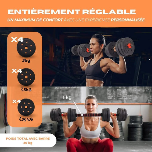 Dig Together, Adjustable dumbbells 20 kg, 2in1 Men's and Women's Danger BodyBuilding Kit, Black Red/Black