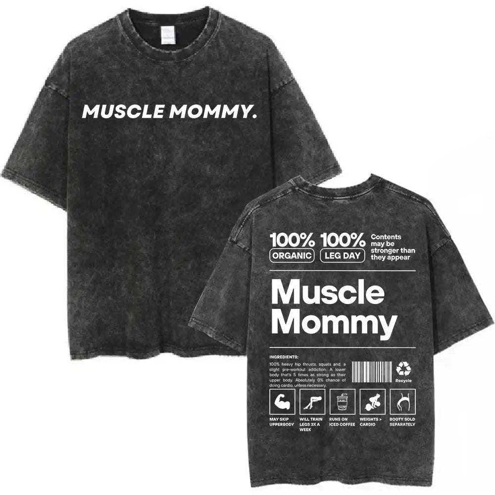 Gym Rat Muscle Mommy Pump Cover Vintage Washed T-shirt Powerlifting Workout Bodybuilding T Shirt Men Women Fitness Loose Tshirt
