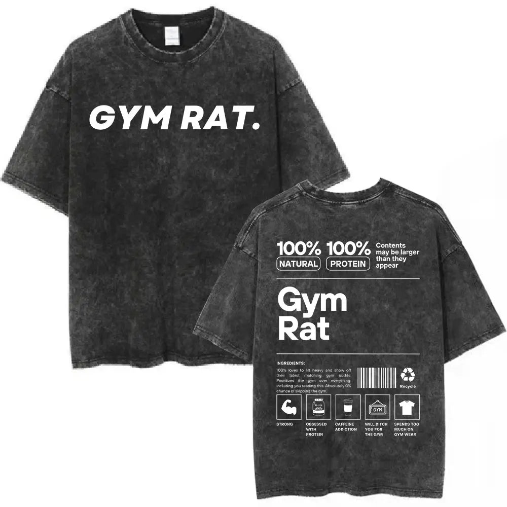 Gym Rat Muscle Mommy Pump Cover Vintage Washed T-shirt Powerlifting Workout Bodybuilding T Shirt Men Women Fitness Loose Tshirt